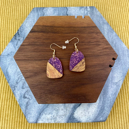 Dangle Earring - Wood & Acrylic - Bell-Shaped