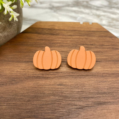 Acrylic Stud Earrings - Halloween - Brown Pumpkin