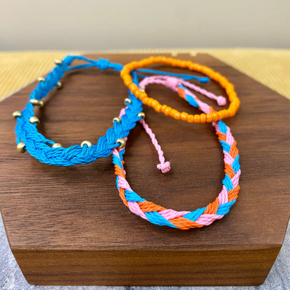 Bracelet Pack - Adjustable String Orange Blue Pink