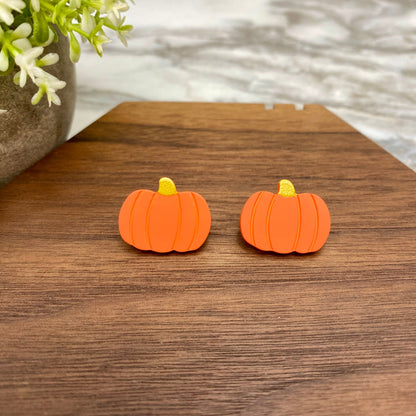 Acrylic Stud Earrings - Halloween - Dark Orange Pumpkin