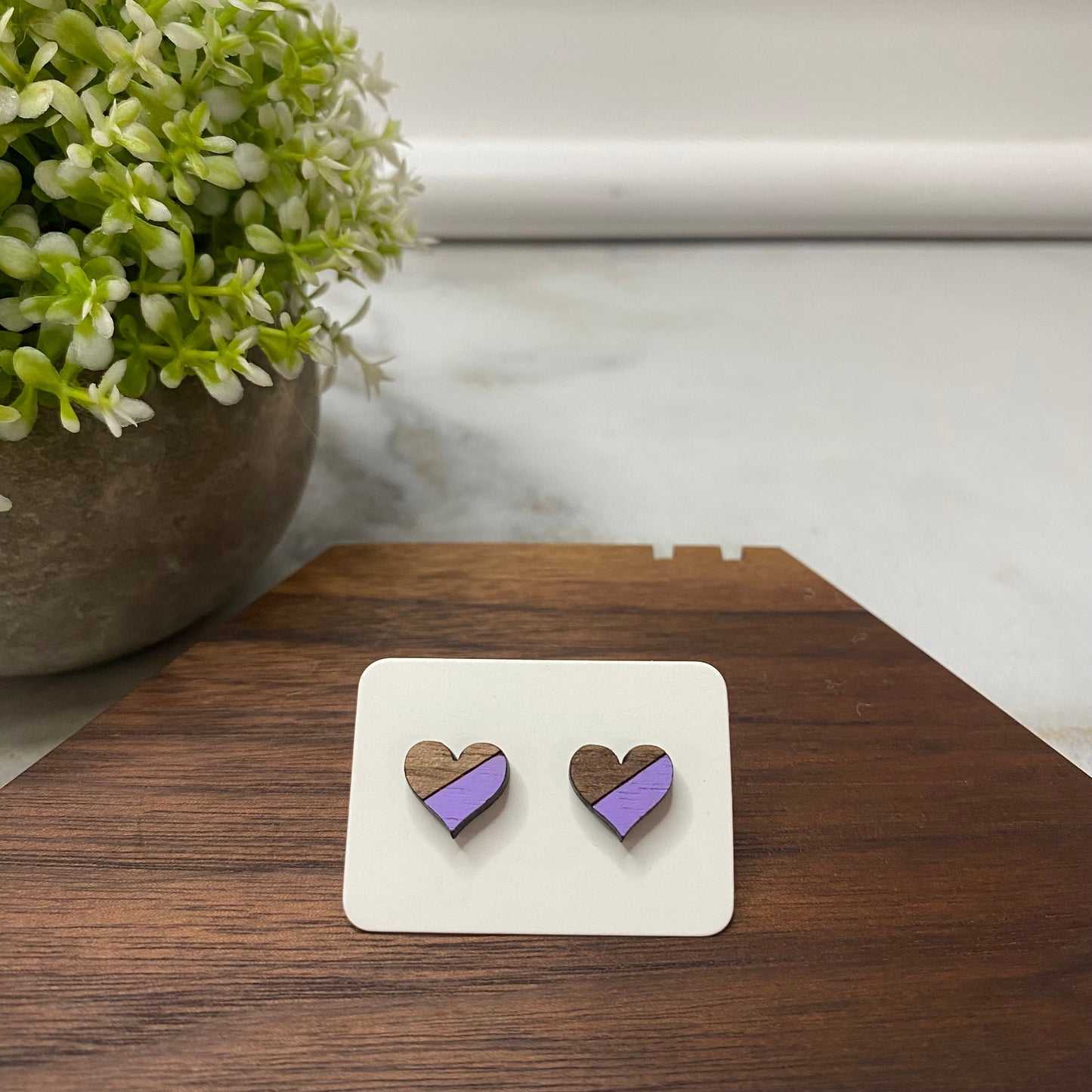 Wooden Stud Earrings - Heart