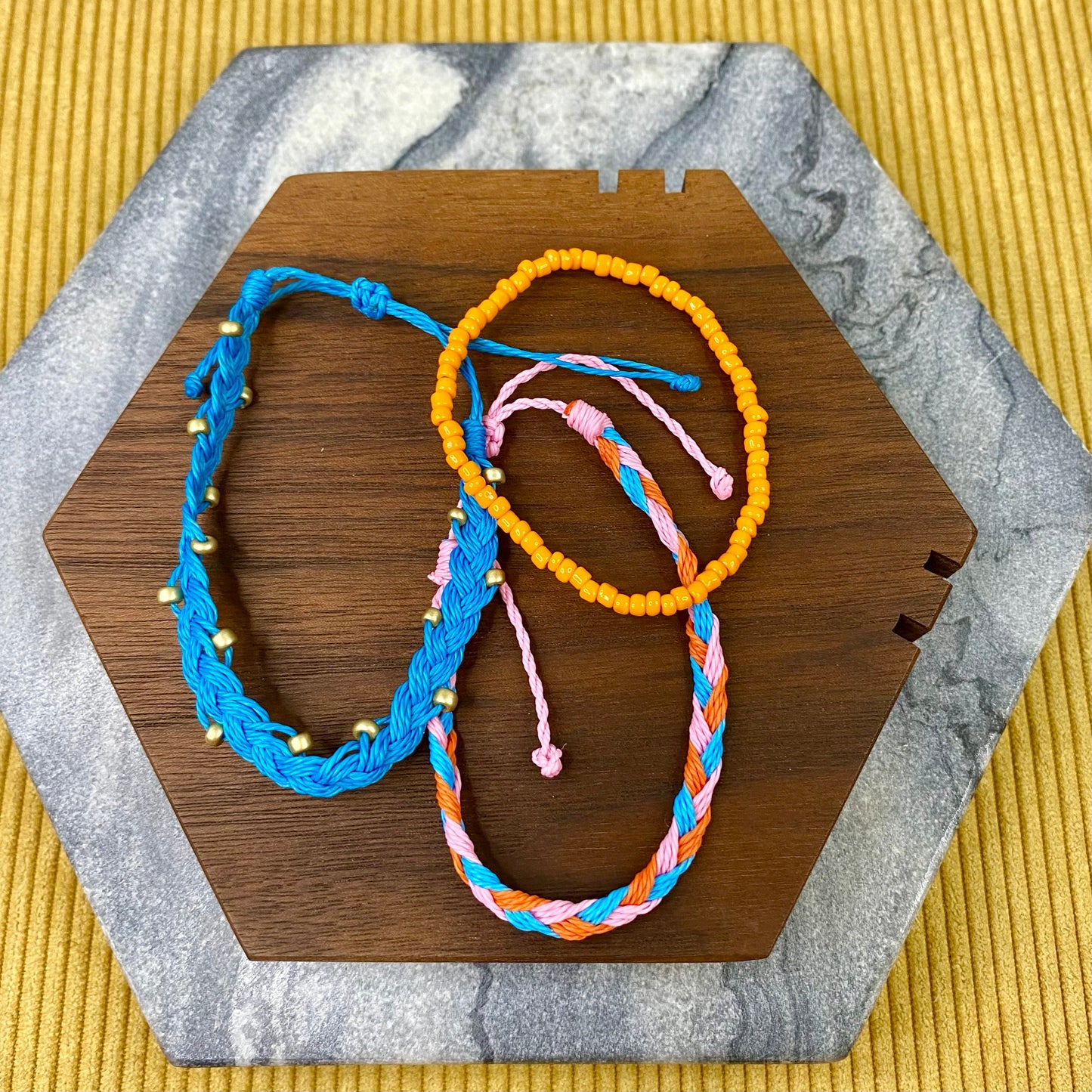 Bracelet Pack - Adjustable String Orange Blue Pink