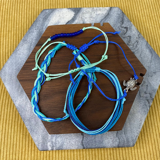 Bracelet Pack - Adjustable String Blue Aqua Turtle