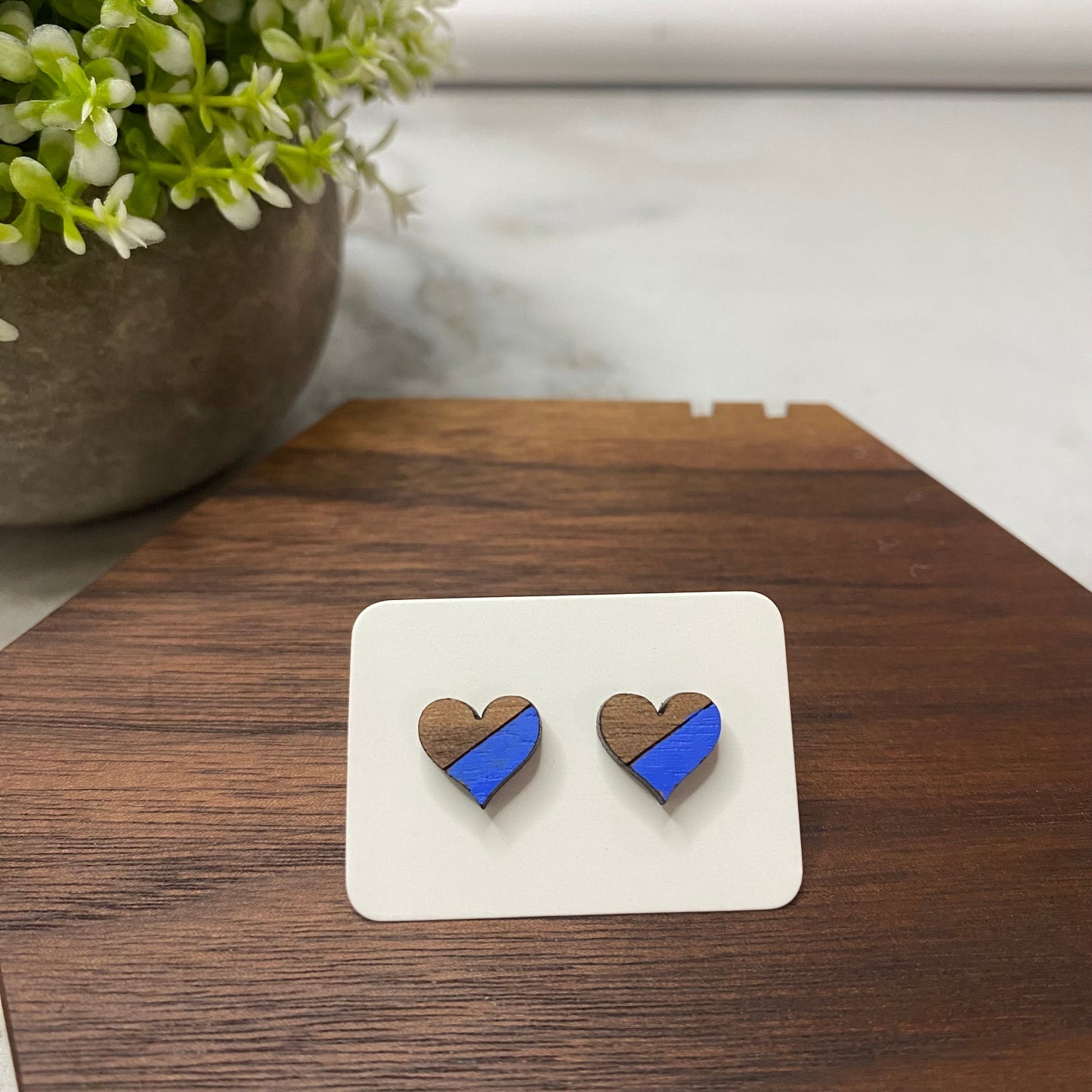 Wooden Stud Earrings - Heart