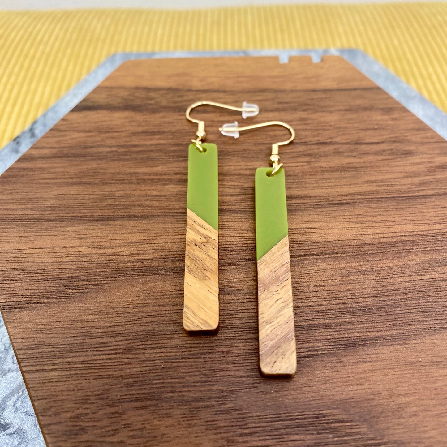 Dangle Earring - Wood & Acrylic - Rectangle