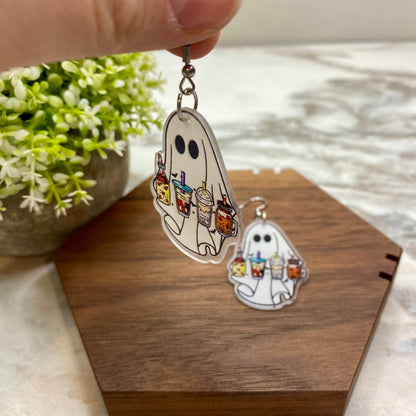 Acrylic Dangle Earrings - Halloween Ghost Drinks