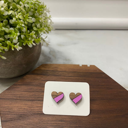 Wooden Stud Earrings - Heart