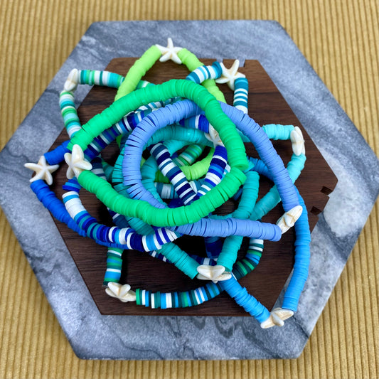 Bracelet - Clay + Stone - Green & Blue Ivory Starfish