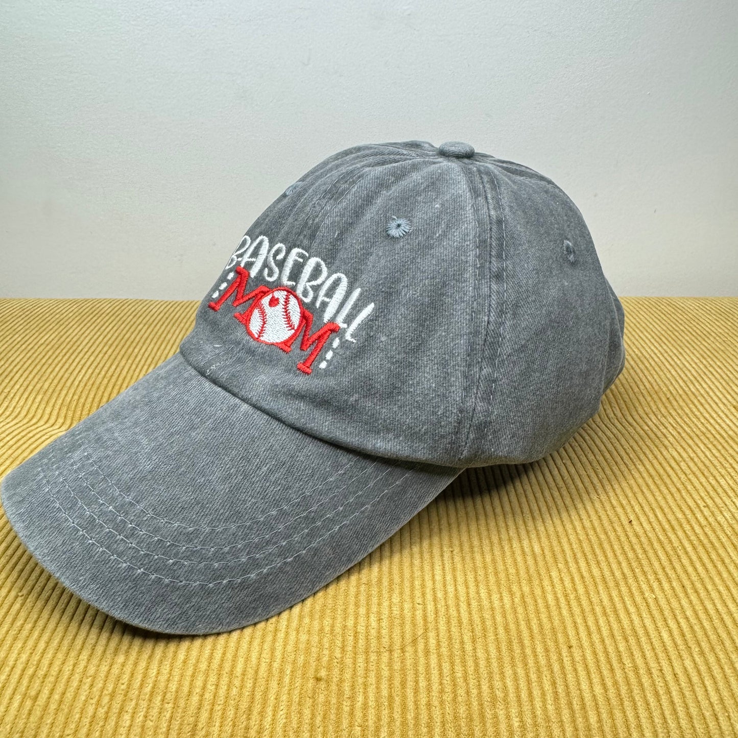 Hat - Baseball Mom - Medium Grey with Red Letters