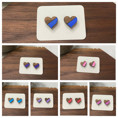 Wooden Stud Earrings - Heart