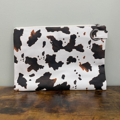 Clutch - Oversized Faux Leather with Wrist Loop - Brown Cow